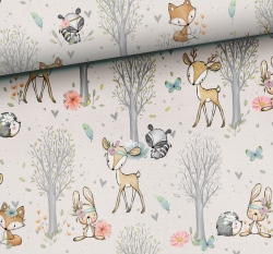 Úplet potisk něžná lesní zvířátka na béžové