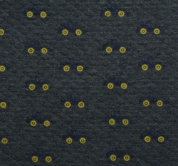 Prošívaná teplákovina tmavě modré bagříky se žlutými koly na tmavě modré melé 