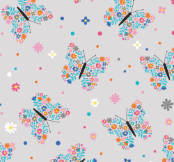 Úplet potisk květinoví motýlci na šedé