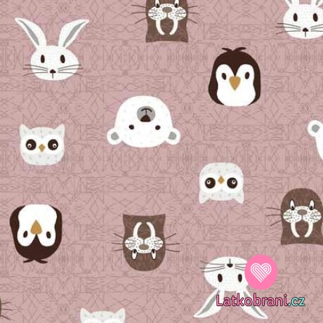 Úplet potisk zvířecí kamarádi na růžovém podkladu