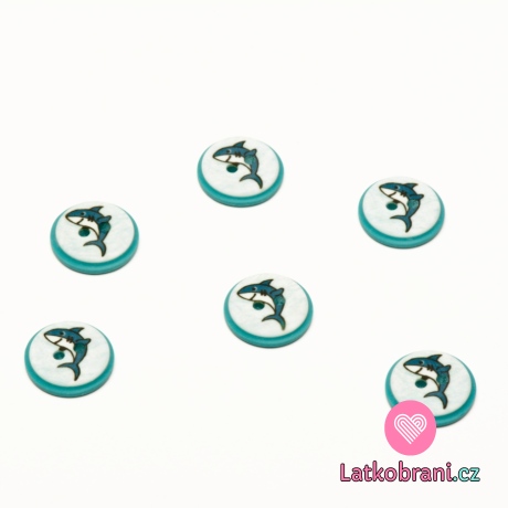 Knoflík kulatý, dětský žralok na světle modré