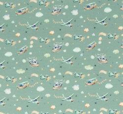 Úplet potisk horkovzdušný balón a letadlo nad krajinou na mintové 