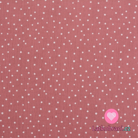 Dvojitá gázovina / mušelín malé puntíky na starorůžové tmavší 