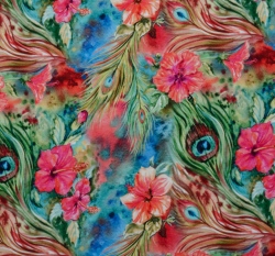 Úplet potisk tropické květiny a paví peří