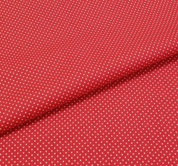 Bavlněné plátno drobné bílé puntíky na červené 