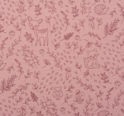 Teplákovina lesní zvířátka na starorůžové