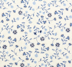 Bavlněné plátno modré květiny na bílé 