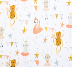 Úplet potisk tančící zvířátka na bílé, BIO