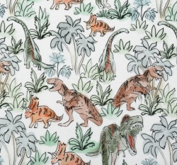 Teplákovina potisk malovaní dinosauři na ecru