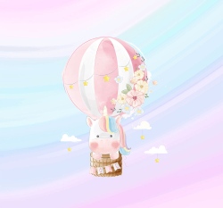 Panel jednorožec v balónu na duhové obloze