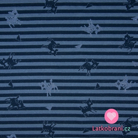 Úplet lurex BAMBI na modrých proužkách, třpytky