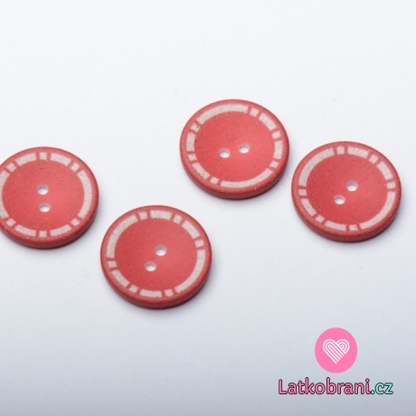 Knoflik hladký, červený s bílým lemem