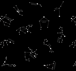 Úplet potisk souhvězdí a znamení zvěrokruhu na černé
