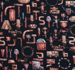 Úplet potisk roboti ze šrotu na černé, BIO