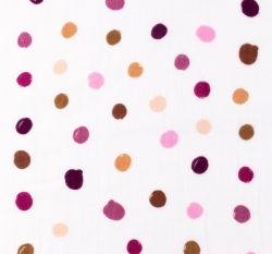 Dvojitá gázovina / mušelín nepravidelné puntíky do růžova na bílé