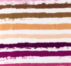 Dvojitá gázovina / mušelín malované proužky do růžova na bílé