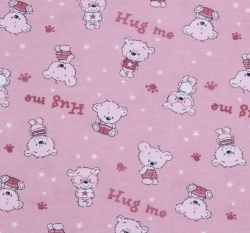 Bavlněný oboulícní úplet medvídci na růžové 