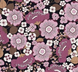 Úplet potisk růžové květy na černém podkladu