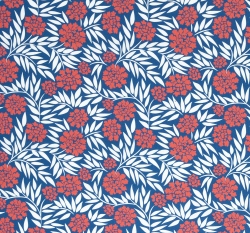 Bavlněné plátno červené květy na modré 