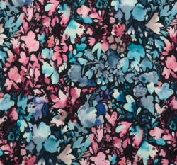 Viskózový úplet abstraktní květinový vzor na námořnické modré 