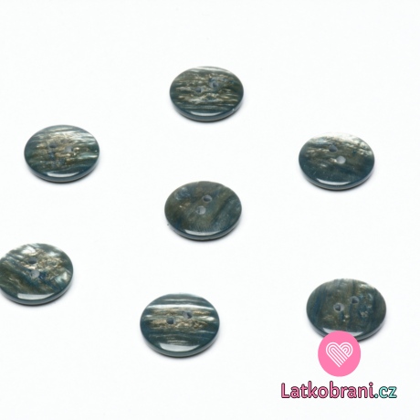 Knoflík kulatý, lesklý, vypouklý, šedý žíhaný 