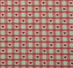 Bavlněné plátno červené srdíčko v káru na béžové 
