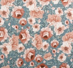 Teplákovina počesaná květiny na zaprášené modré 