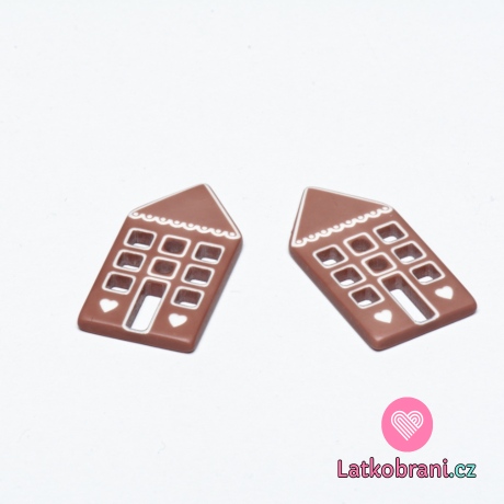 Knoflík ve tvaru domečku s dvěma srdíčky pudrový tmavší