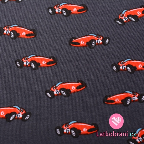 Teplákovina potisk červená formule na tmavě šedé