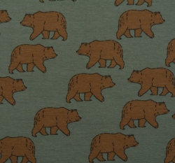 Teplákovina potisk kráčející medvědi na zelené