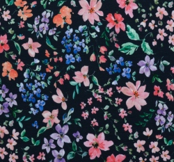 Teplákovina potisk luční kvítí na tmavě modré