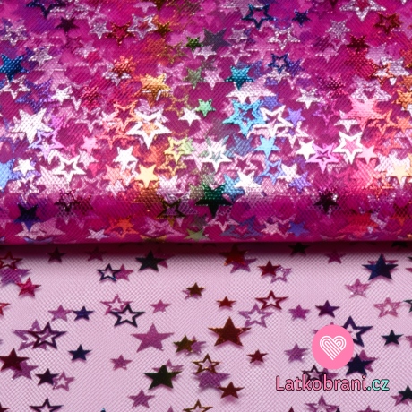 Jemný amarantový tyl s barevnými hvězdičkami