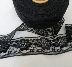 Krajka silonová černá kytičky 47 mm 