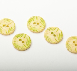Knoflík kulatý, zelený s lístečky - střední