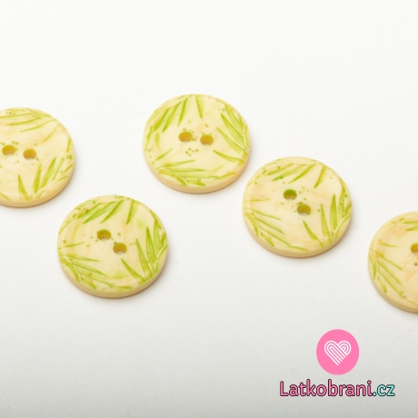 Knoflík kulatý, zelený s lístečky - střední