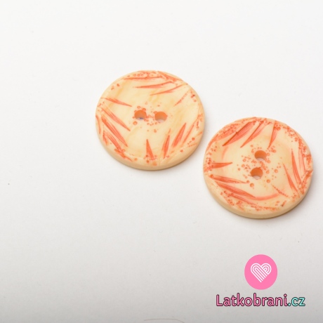 Knoflík kulatý, červený s lístečky - velký