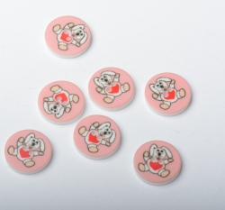 Knoflík kulatý, dětský zajíček se srdíčkem na růžové