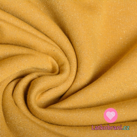 Teplákovina počesaná hořčicová s třpytivými nitkami