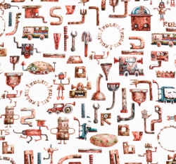 Úplet potisk roboti ze šrotu na bílé, BIO