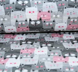 Teplákovina kočky šedé, růžové v řadě