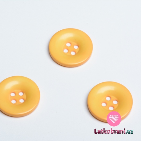 Knoflík hladký lesklý žlutý s obrysy do oranžova 28 mm
