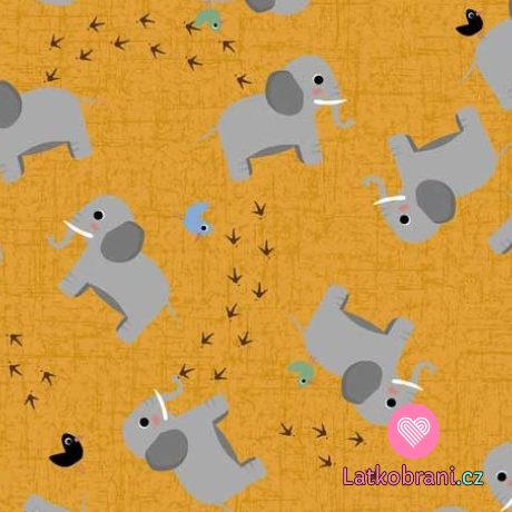 Úplet potisk sloníci a ptáčci na hořčicové