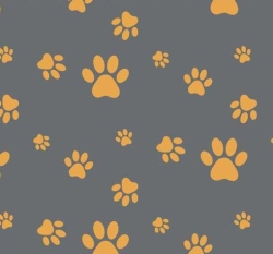 Úplet potisk žluté psí tlapky na šedém podkladu