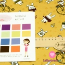 Teplákovina potisk neposední králíčci na hořčicovém podkladu