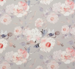 Teplákovina potisk malované růže na světlé lila 