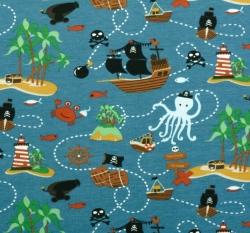 Úplet pirátský ostrov na modré jeans, BIO 