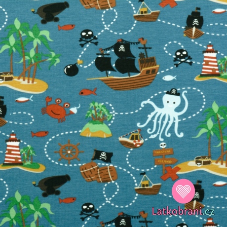 Úplet pirátský ostrov na modré jeans, BIO 
