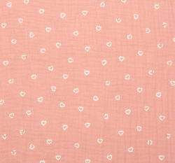 Dvojitá gázovina / mušelín stříbrná srdíčka na starorůžové 