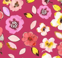 Úplet potisk akvarelové květy na růžové 