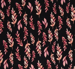 Modalová teplákovina růžové lístečky na černé 